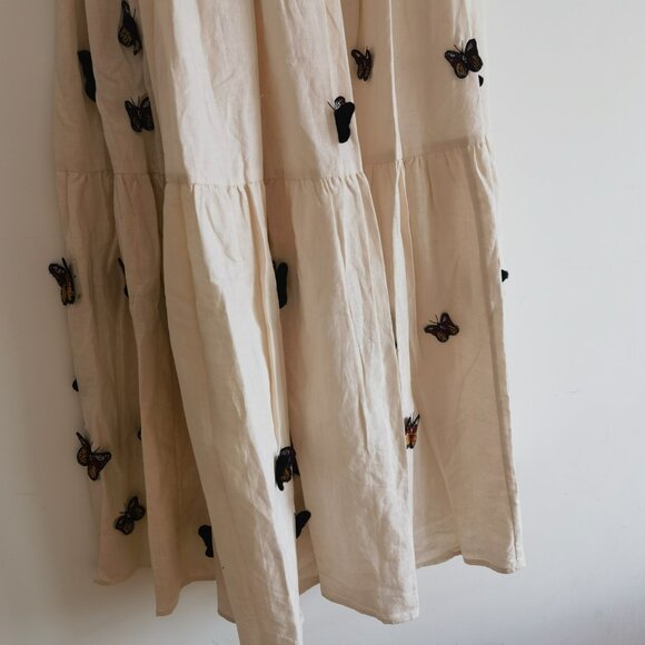 Agua By Agua Bendita Lima Embroidered Butterfly Linen Maxi Dress Size Small - Picture 4 of 13